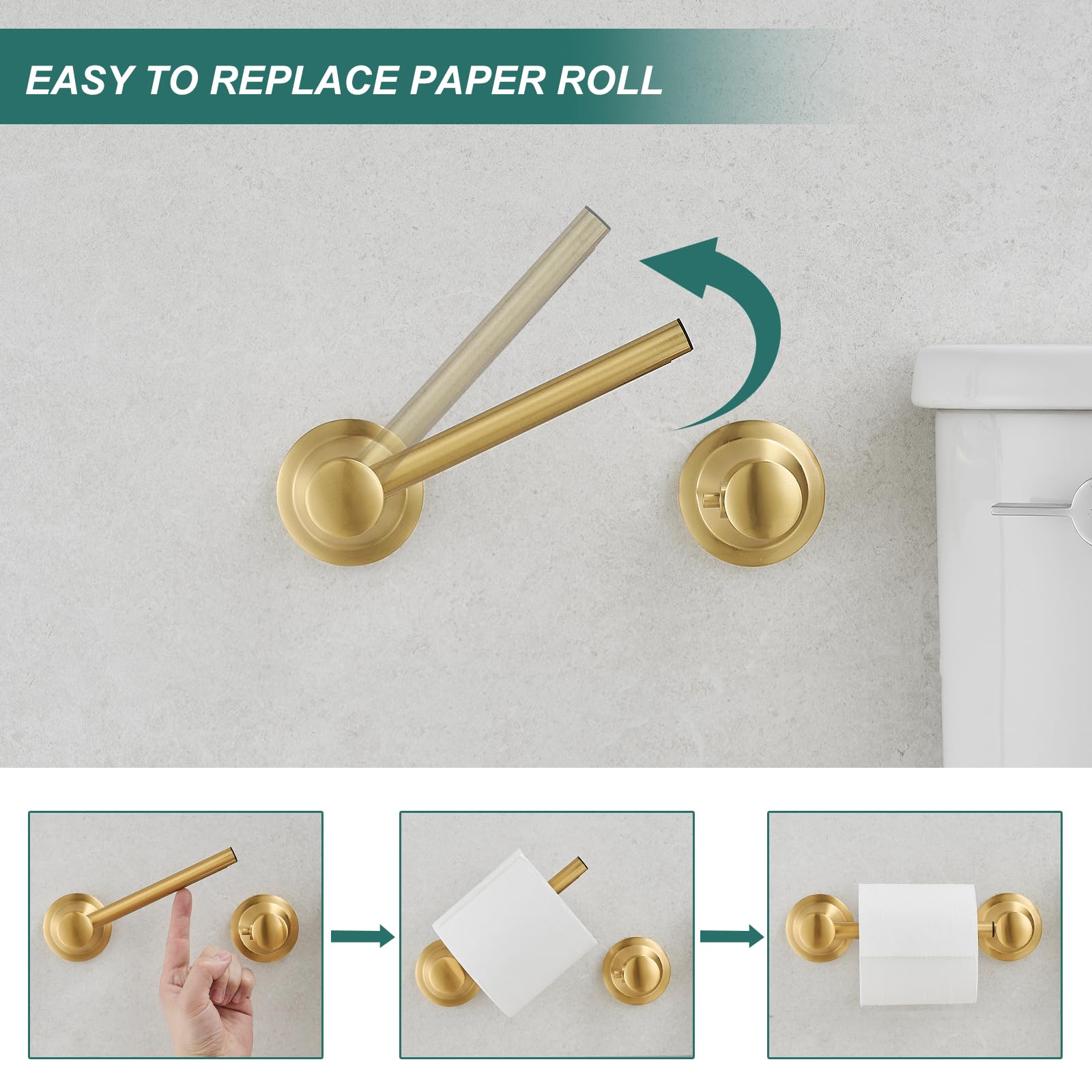 Hoimpro Toilet Paper Holder Wall Mount Bathroom Tissue Holder Brushed Gold — Amazon image 2