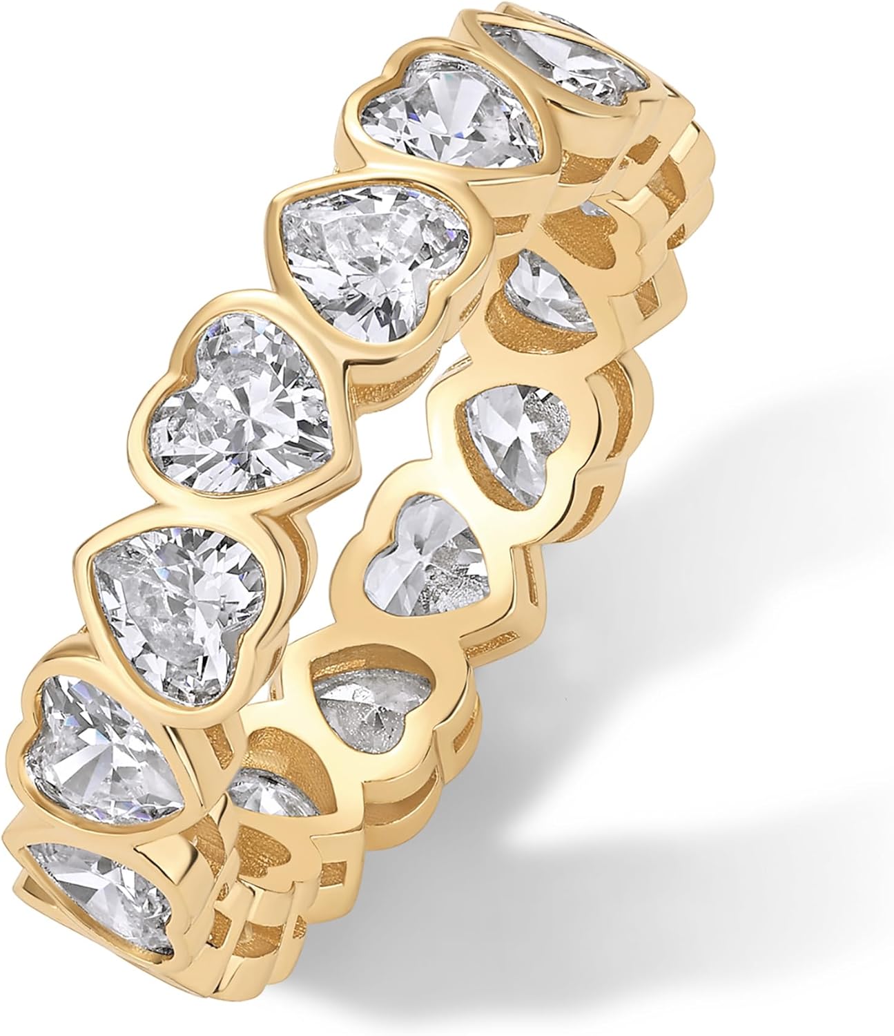 PAVOI 14K Gold Plated Heart Ring for Women – Heart-Shaped Cubic Zirconia Eternity Rings for Women – Stackable Wedding Band for Brides – Cute Promise Jewelry Gifts