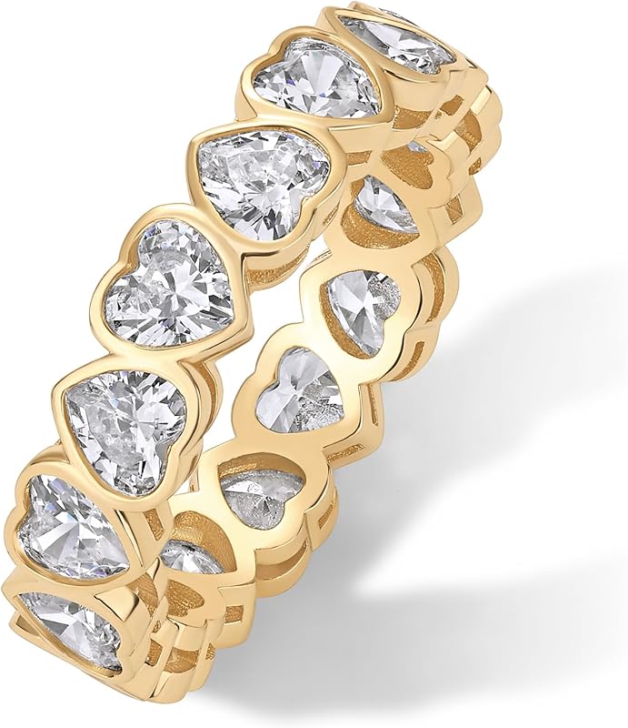 14K Gold Plated Heart Ring for Women - Heart-Shaped Cubic Zirconia Eternity Rings for Women - Stackable Wedding Band for Brides - Cute Valentines Day Love Promise Jewelry Gifts