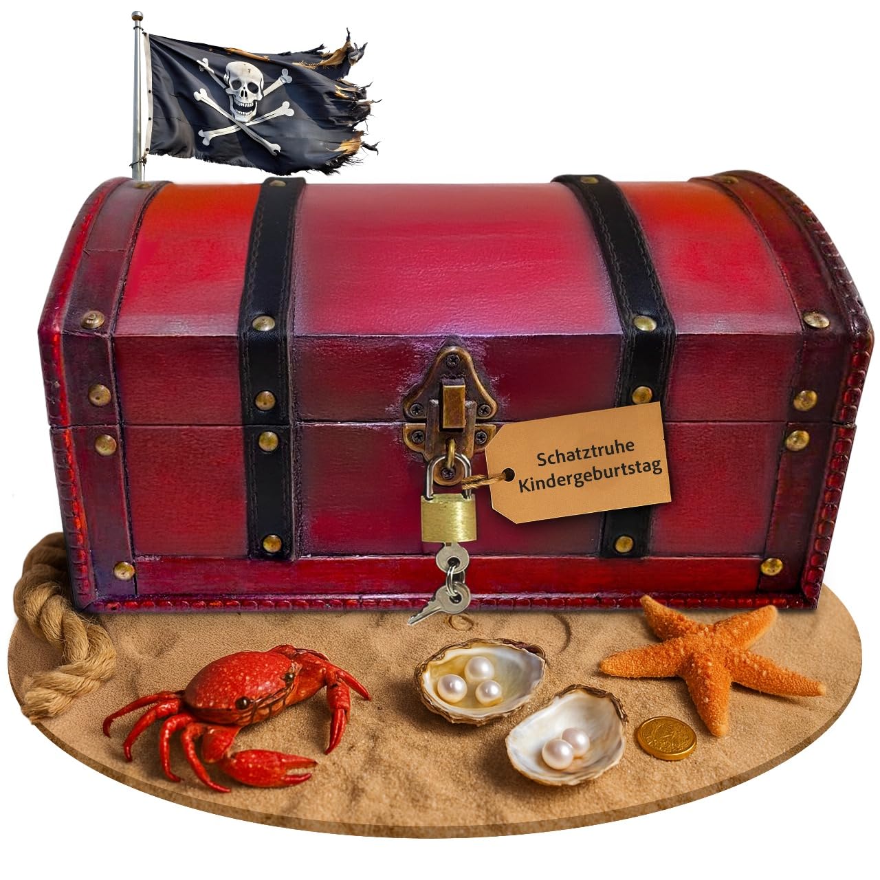 Treasure Chest - Children's Birthday Treasure Chest - Pirate chest - Gift Box Lockable with Lid and Lock with Key - 30x20x15cm Large