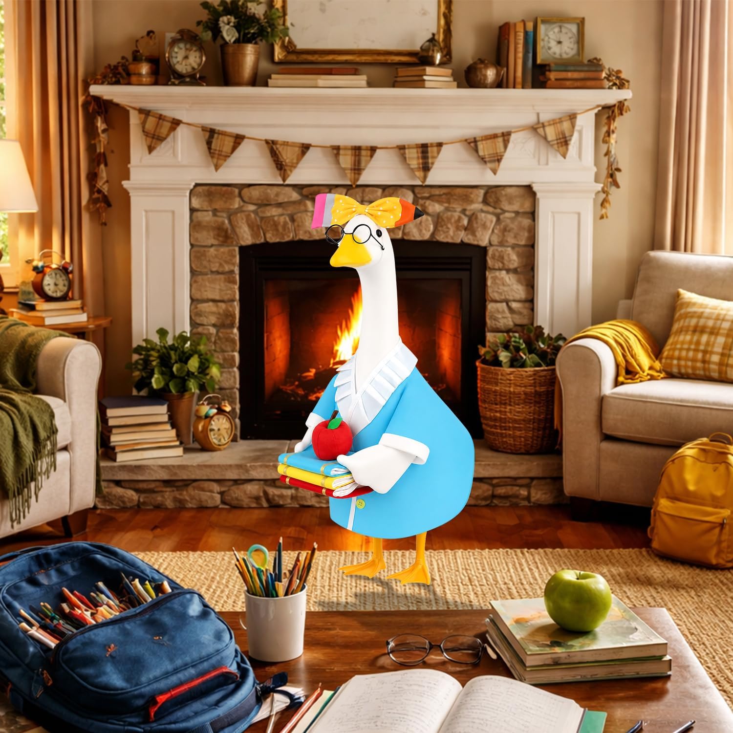 Back to School Porch Goose Outfits Teacher Goose Costume | for 23''H Plastic/Cement Statues, Lawn Patio Garden Yard School Classroom Decor