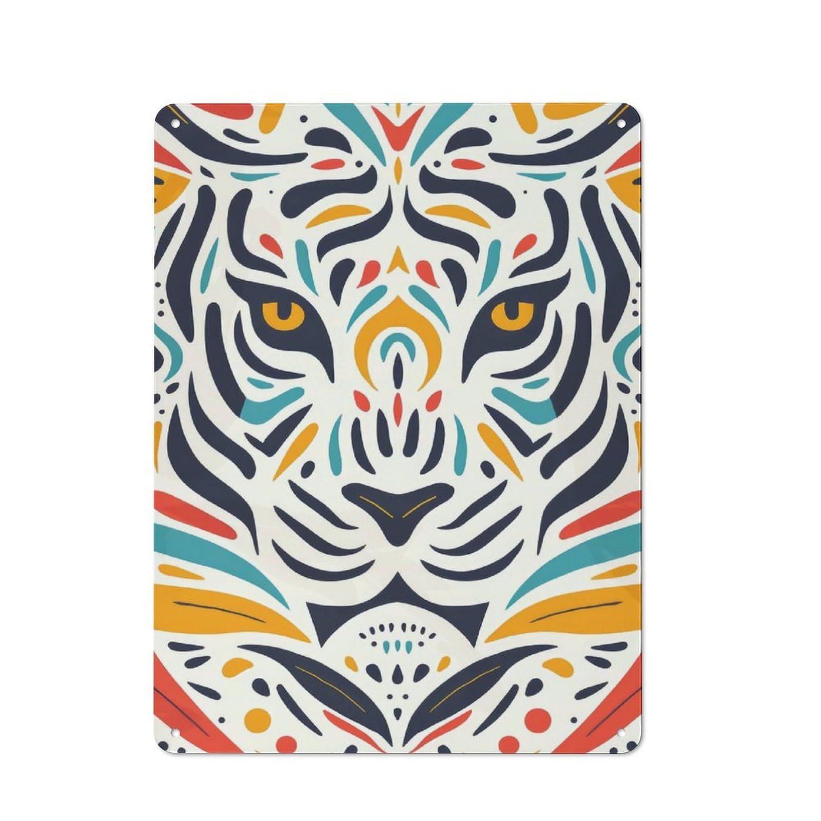 Junmoney Style-24 Tiger Face Abstract Art Retro Metal Sign 40X30cm For Garden Room Or Summerhouse, A Decorative Christmas Gift For Summerhouse Decorators