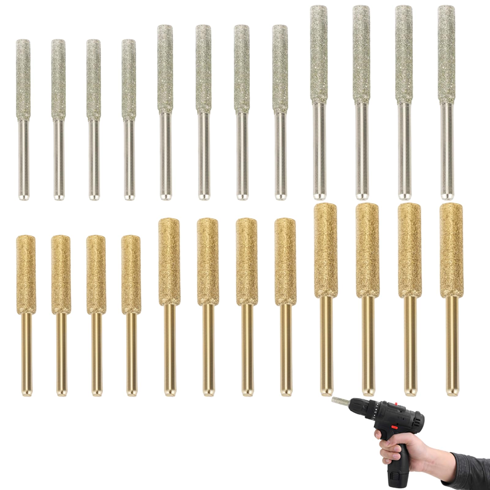 Diamond Chainsaw Sharpener High Hardness, Chain Saw Sharpener Tool, 24PCS Set with Silver and Gold Colours in Three Sizes