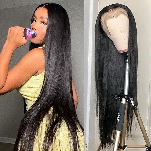 VYV Lace Front Wigs Human Hair Pre Plucked Straight 13x4 HD Transparent Lace Frontal Wigs with Baby Hair Glueless Wigs for Women Human Hair 180 Density (24 Inch, Natural Color)