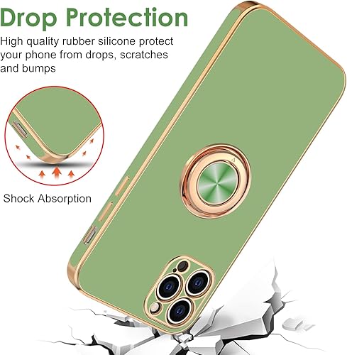 Miniatura 7 de Hython Funda para iPhone 12 Pro con soporte de anillo, soporte de anillo giratorio de 360, soporte magnético, chapado en oro rosa, TPU suave,