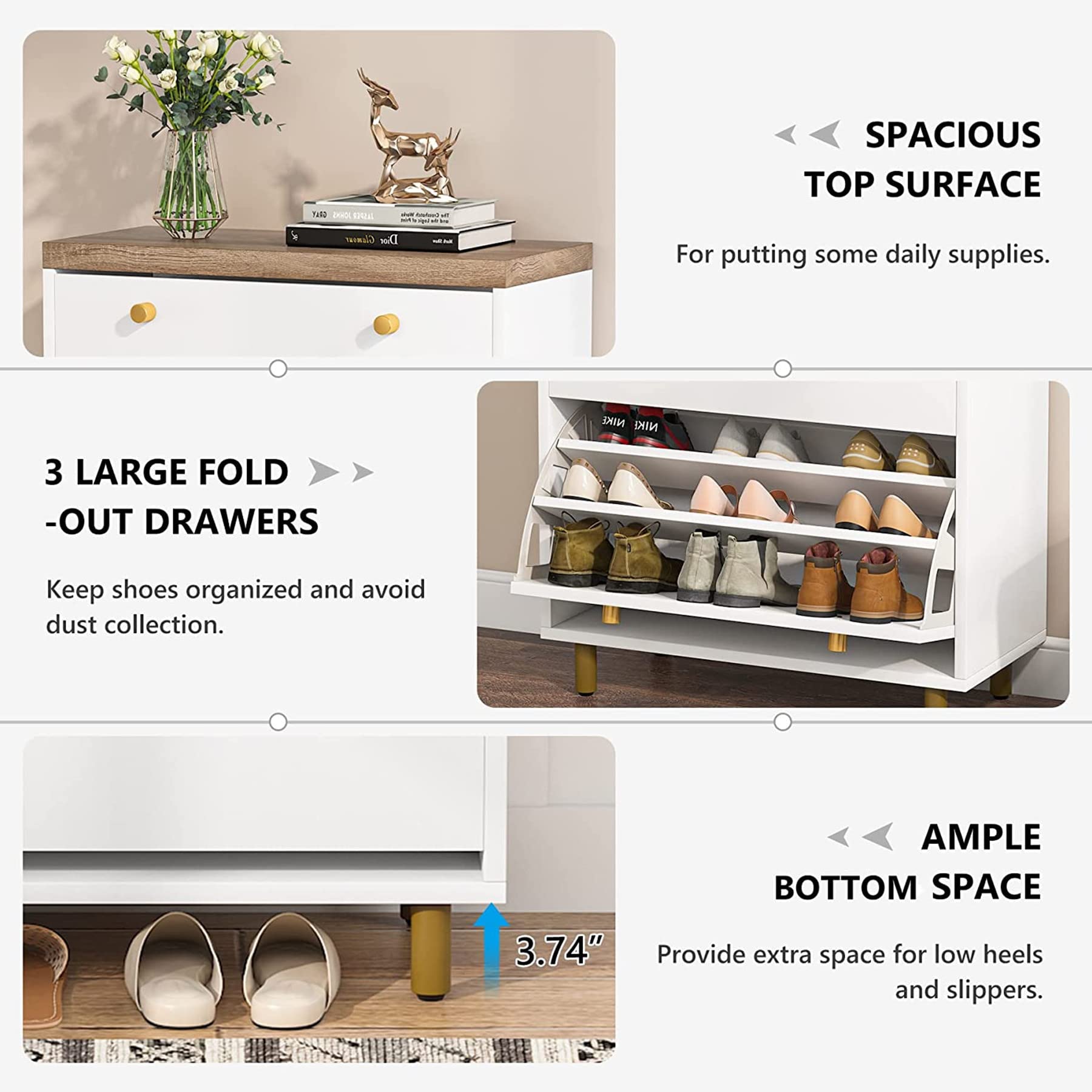 Tribesigns 3Drawer Shoe 27 Pair, 3Tier Shoe Rack Organizer