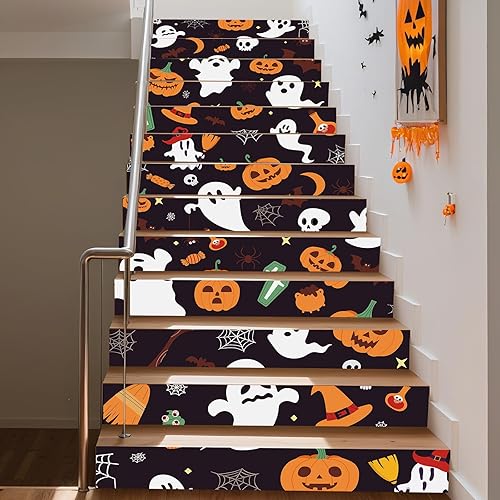 Miniatura 13 de PLIGREAT 15 tiras de calcomanías de Navidad para escaleras, despegar y pegar pájaros, árbol de Navidad, calcomanías para escalones de 7.1 x 39 Rojo,