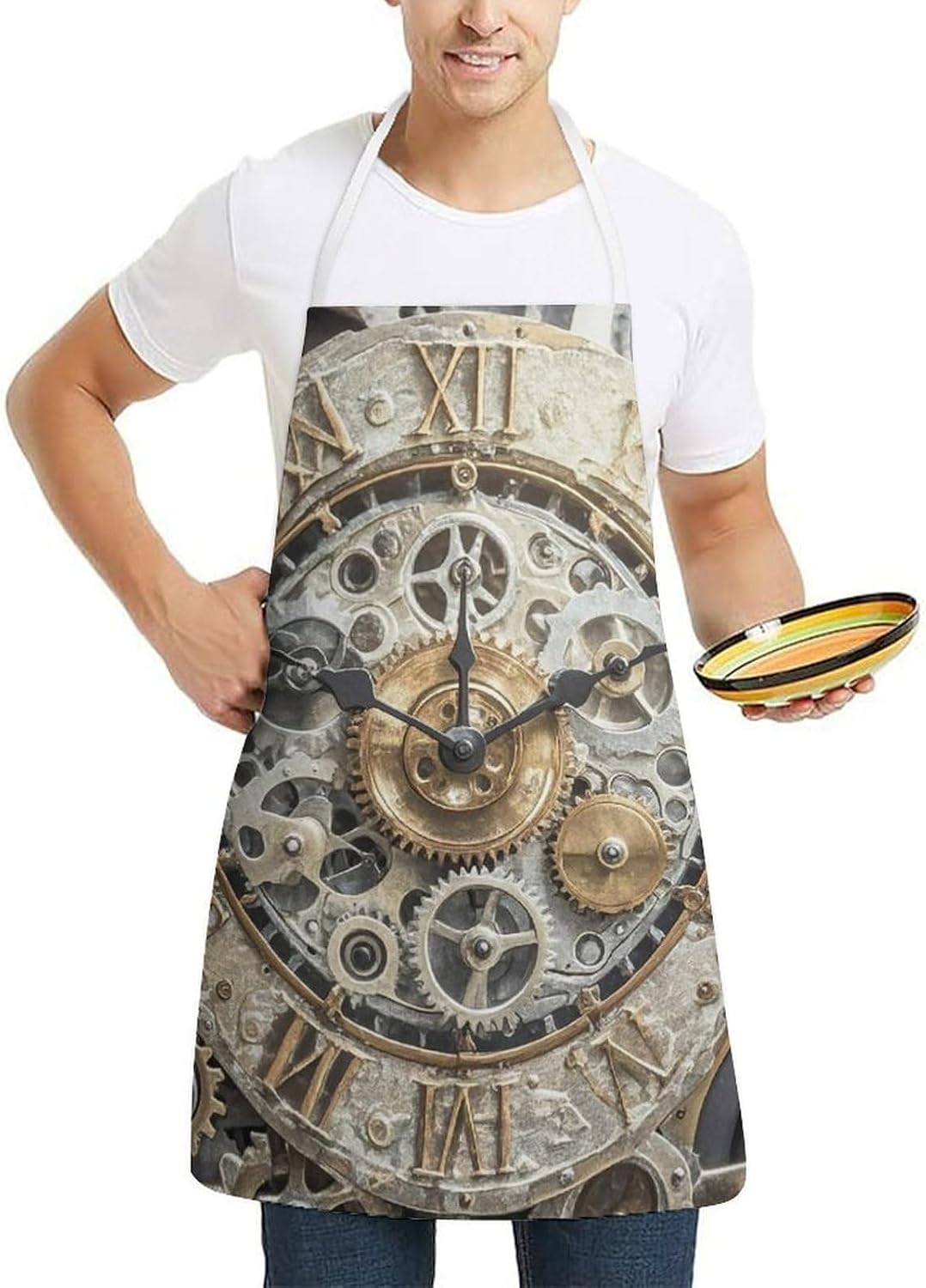 Steampunk Gears Clock Chef Apron Lightweight Soft Adjustable Bib Apron Cute Restaurant Work Aprons Washable Cooking Kitchen Aprons for Men Women Waiters