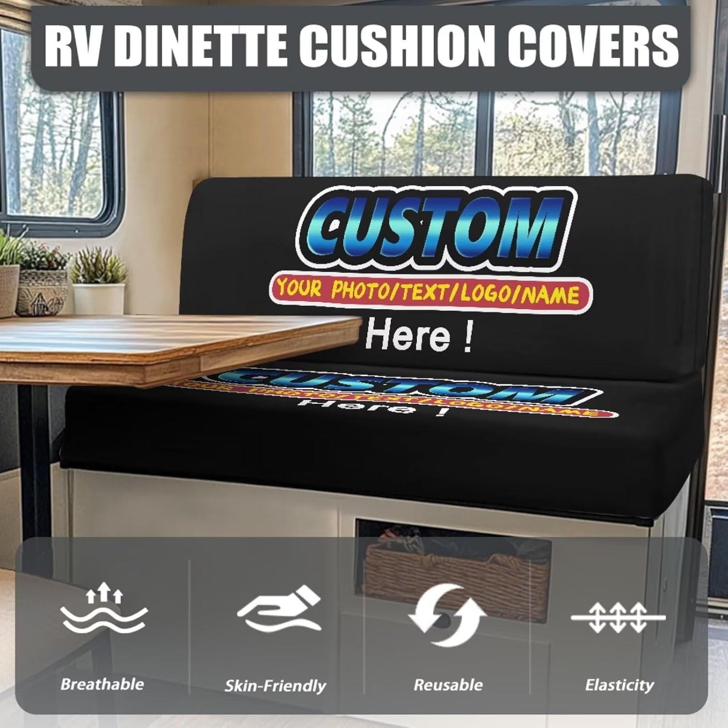 Custom Design RV Dinette Cushion Covers Elastic Camper Dinette Cushion Covers Universal Size Sofa Couch Slipcovers Camper Accessories for Inside Decorative Cover