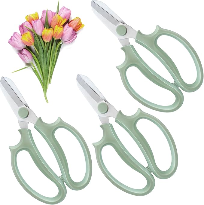 3 Pcs Green Garden Flower Scissors Shears,Premium Stainless Steel Floral Shears,Floral Scissors Pruning Shears for Flower Arrangement,Fruit Picking Trimming