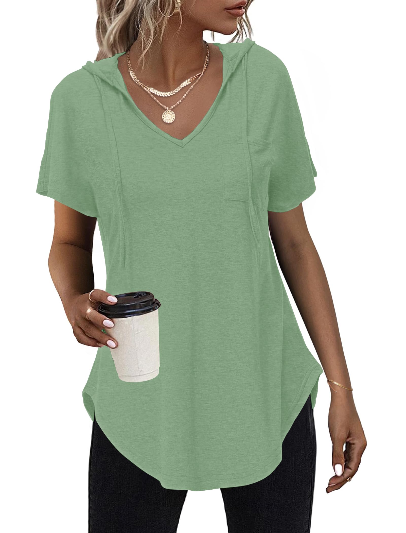 thumbnail image 2 of Plus Size Blouse For Women Women's Short Sleeve Tunic Loose Tops Casual Pleated Button Down Summer T Shirts Dressy Shirts 2 of 10