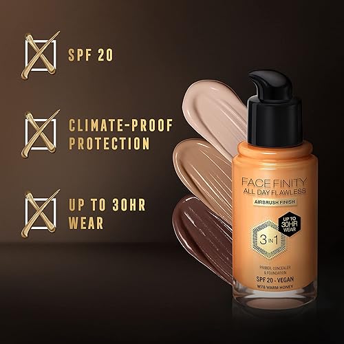 Miniatura 4 de Max Factor Facefinity - Base líquida 3 en 1 todo el día, FPS 20-78, miel cálida, 1.0 fl oz