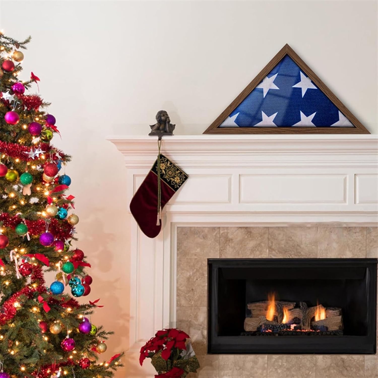 Burial Flag Display Case, Hardwood 24.6x17.5x17.5in 1770g Desktop and Wall Mounted Flag Box for Collectors, Museum, Home, Office, Living Room, Bedroom