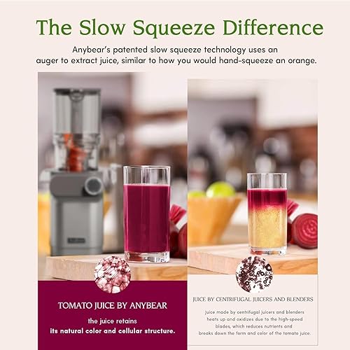 Miniatura 4 de Anybear Exprimidor de prensa en frío, exprimidor lento masticador de 200 W, conducto de alimentación grande de 4.3 pulgadas, apto para frutas