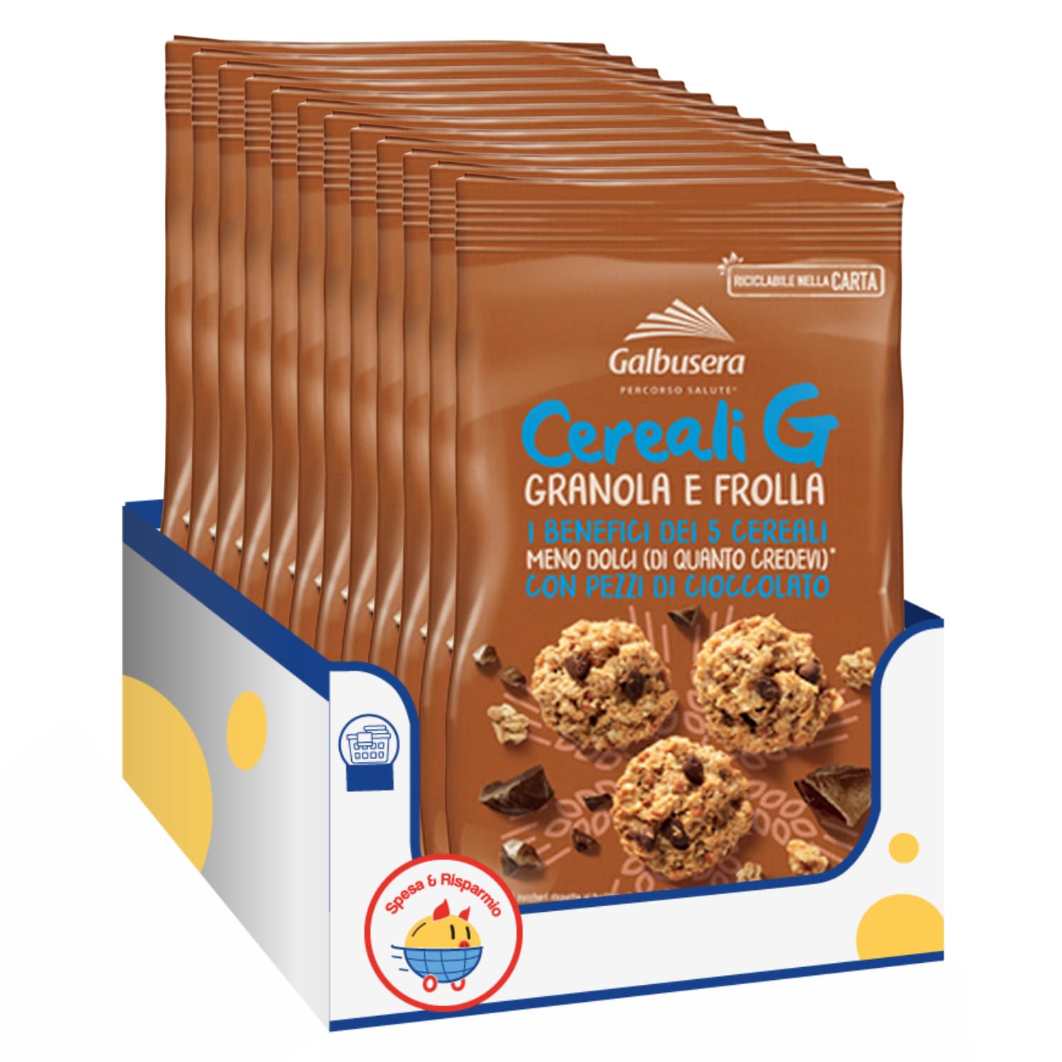 Biscotti Granola e Frolla 300g con Pezzi di Cioccolato Cereali G Ricchi di Fibre Snack Dolce Variazioni 4/8/12 Confezioni (12 PEZZI)