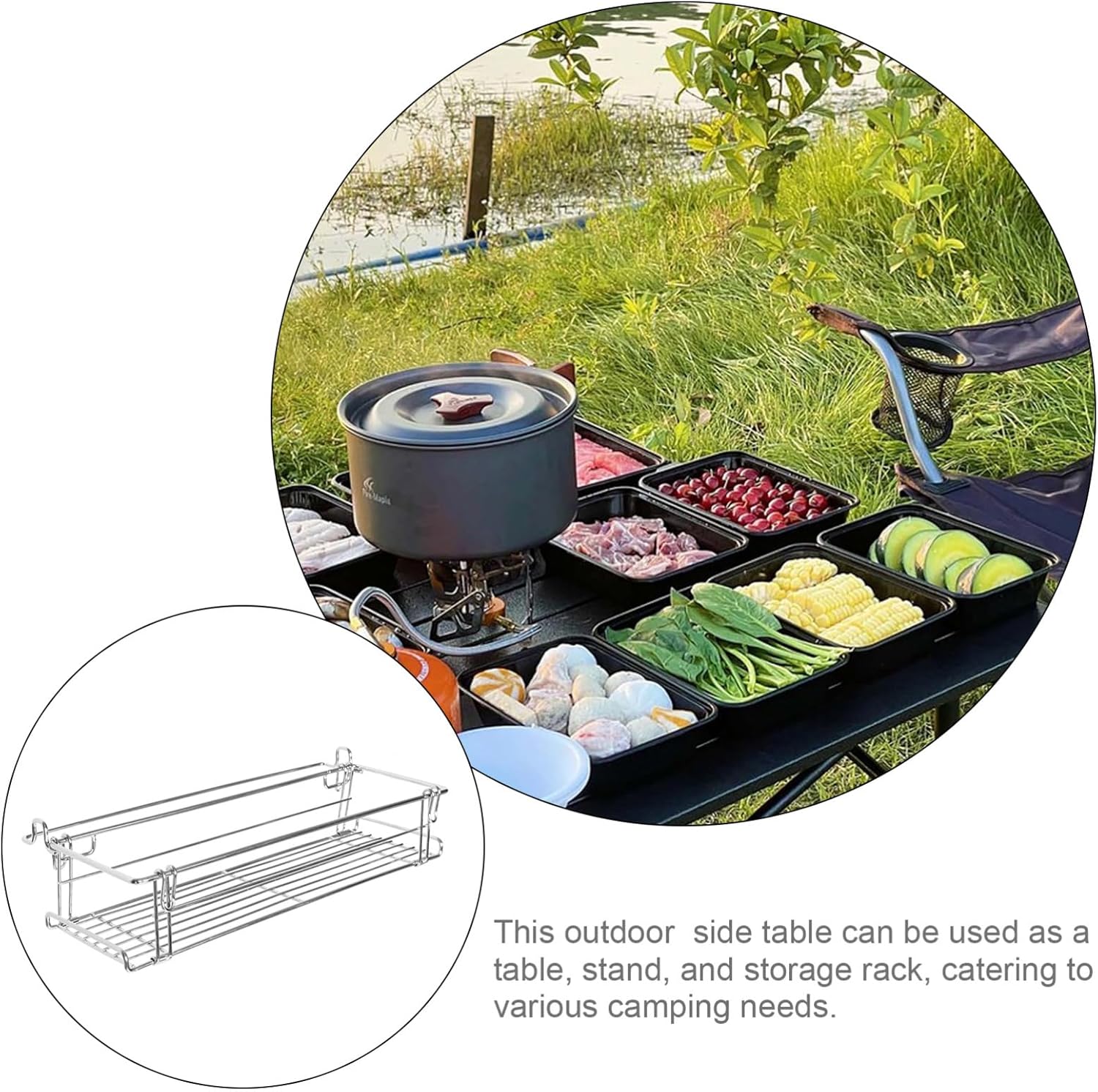 KICHOUSE Folding Camping Table Storage Basket Lightweight Outdoor Organizer for BBQ Picnics and Camping Compact and Multi-Functional for Gear Storage and Easy Setup