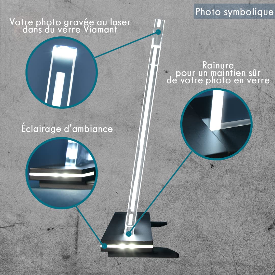 LOOXIS Photo en Verre Avec Socle Lumineux - Votre Propre Image Gravée au Laser Dans du Véritable Verre Viamant - Cadeau Personnalisé (L Portrait)