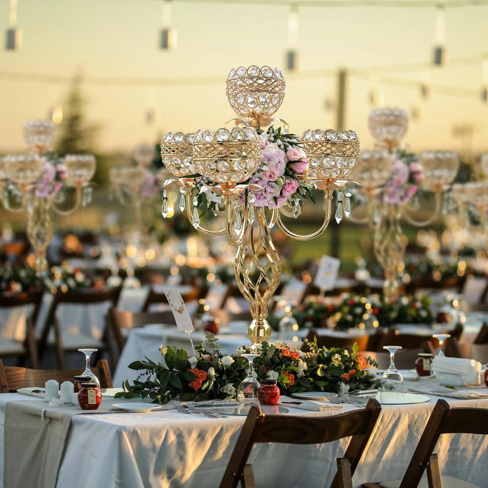 5-arm Candelabra 5-Arm Crystal Candelabra Centerpiece - 23 Inch Gold  Wedding Candle Holder With Crystal Bowls Candle Centerpieces For Tables, image size:1600x1600
