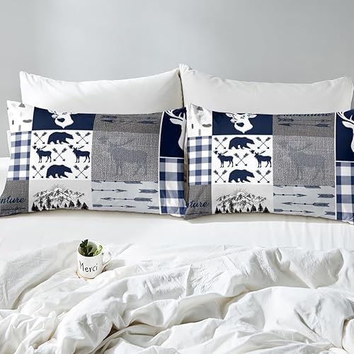 Miniatura 120 de Sábana bajera ajustable de oso de caza, juego de ropa de cama a cuadros de búfalo, sábanas de retazos de cabaña rústica para niños, niños, Multi