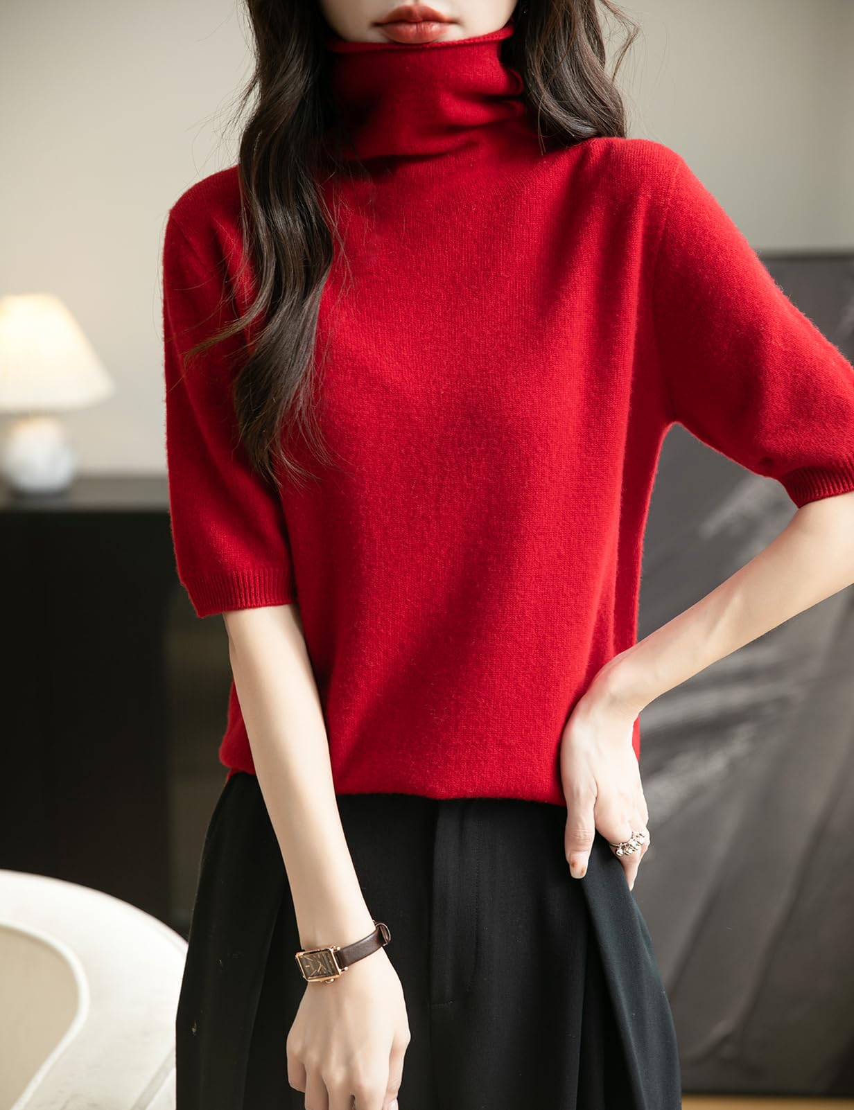 Chanyarn Femme 100% Lain Merino Manches Courtes Pull Col Roulé 2025 Printemps Été Hiver Doux Léger sans Couture Tricot Pull