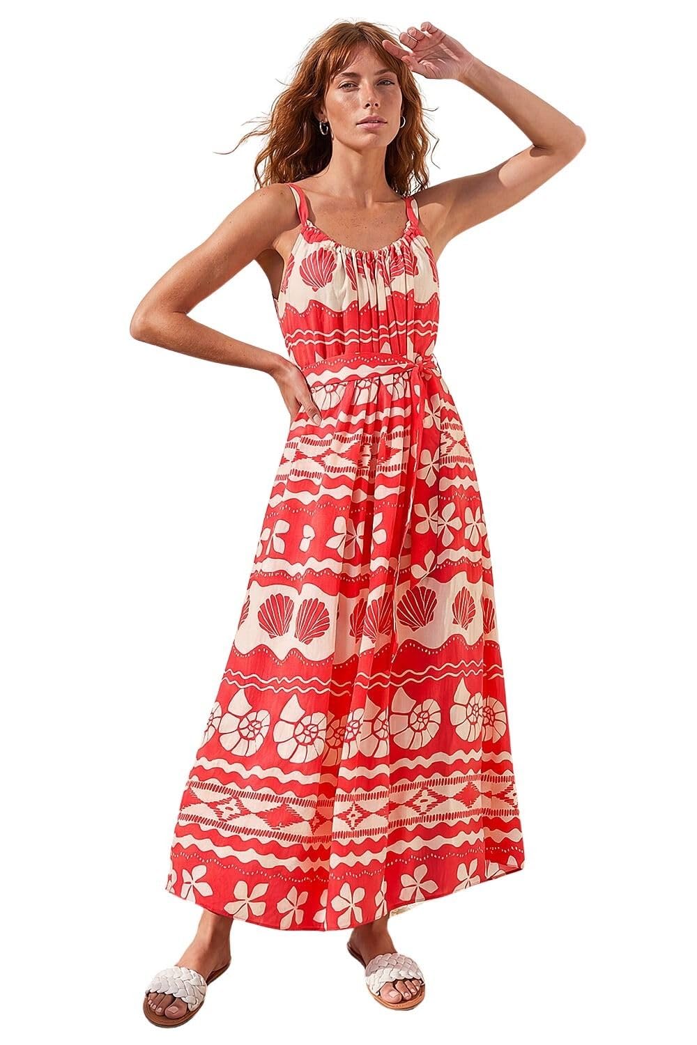 Roman Women's Shell Print Strap Maxi Dress in Red | Size: 20