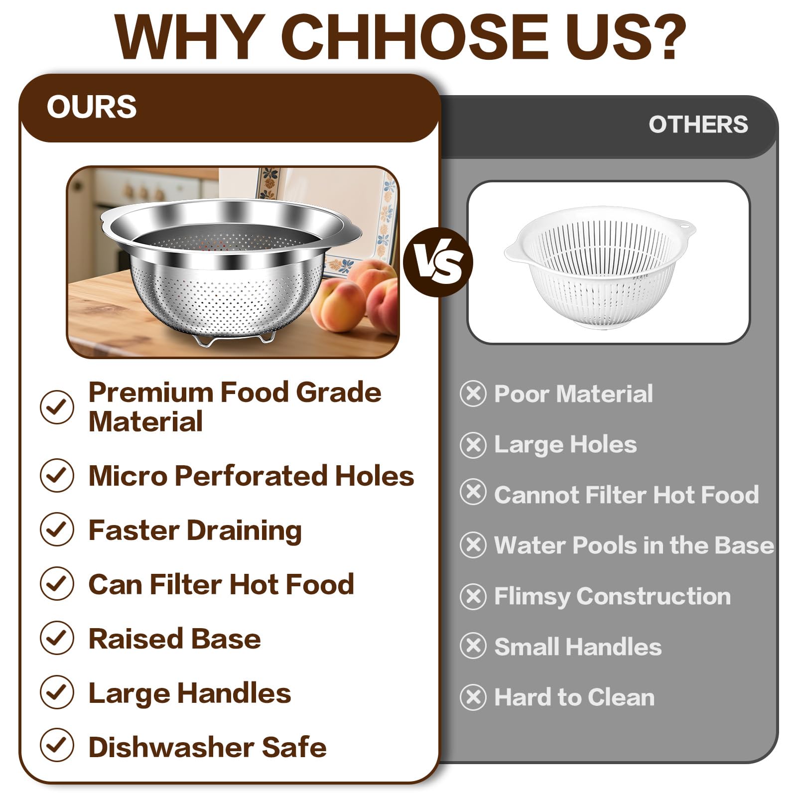 Colador de acero inoxidable, colador de alimentos 5