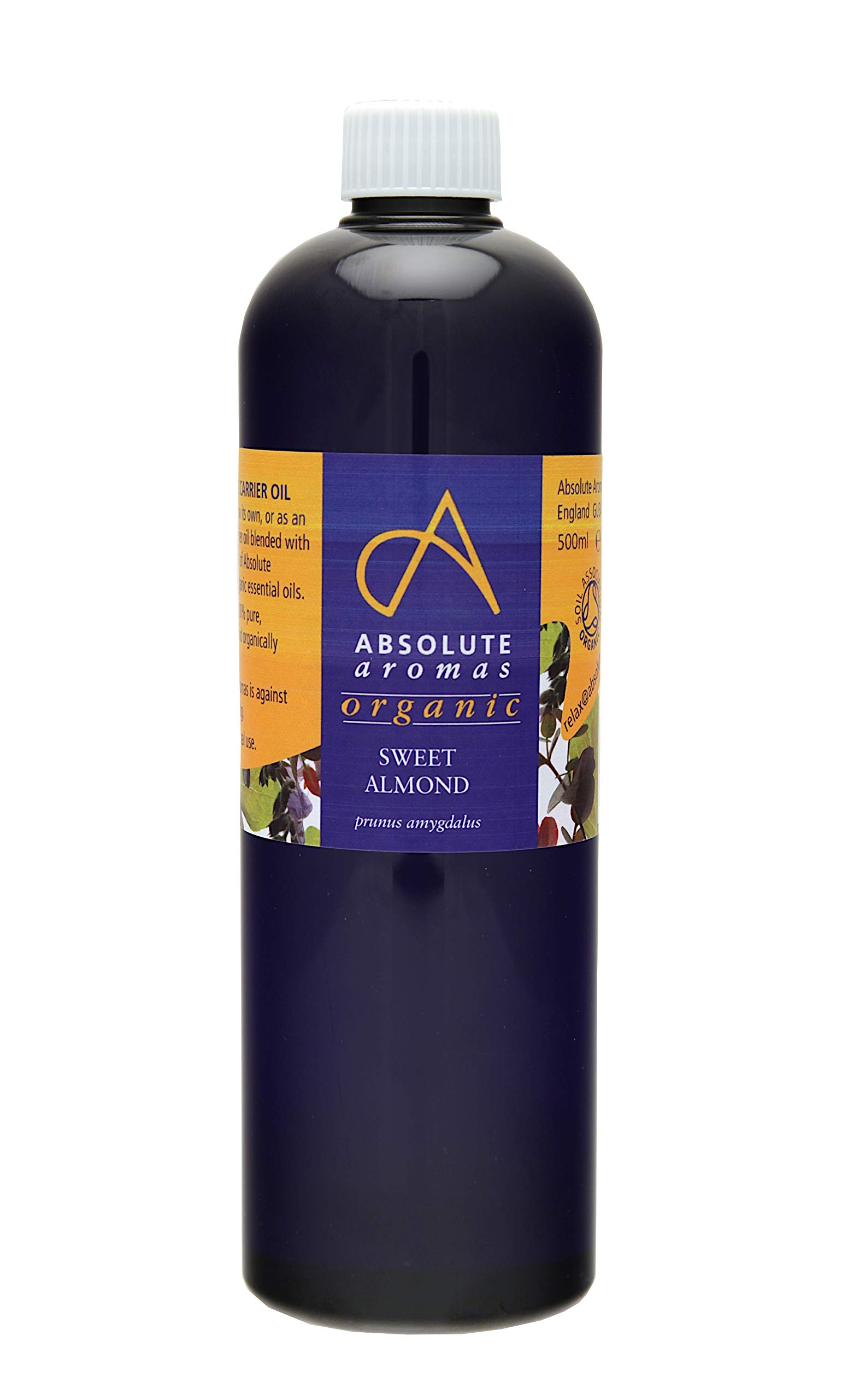 Absolute Aromas Organic Almond Sweet Oil 500ml - Pure, Natural, Cold-Pressed, Unrefined, Vegan and Cruelty-Free - Massage Base Oil and Moisturiser for Hair, Skin, Face and Nails