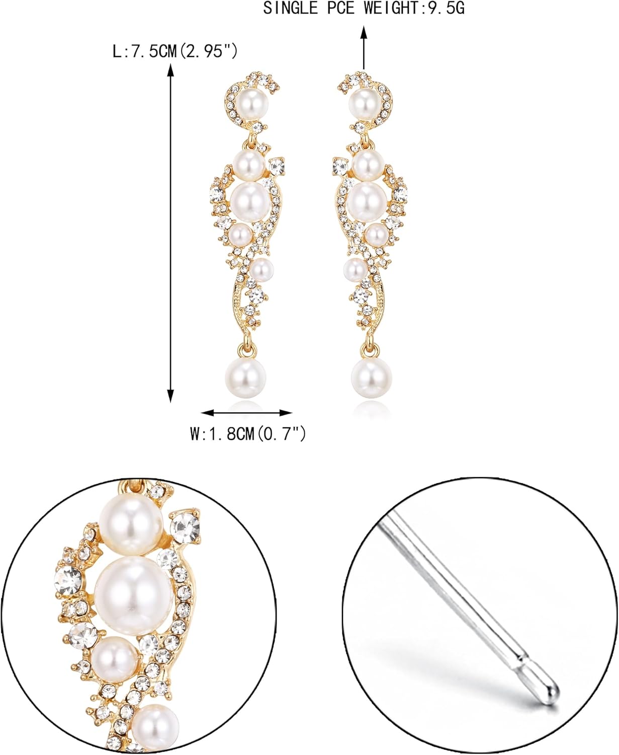 EVER FAITH Women's Austrian Crystal Cream Simulated Pearl Bridal Vine Dangle Earrings Clear - Image 6