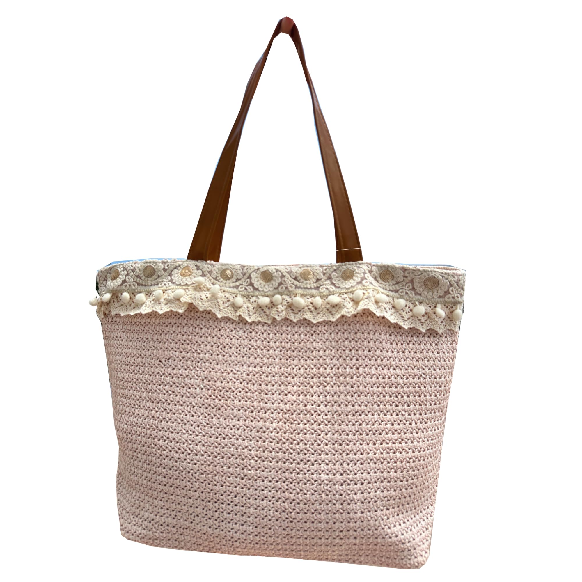 MIGURA Bolso Mujer De Paja Rafia Para Verano Playa, Capazo De Esparto Mimbre Hecho a Mano, Cesta Totte de Hombro Grande Natural Estilo Étnico Bohemio Ecológico Con Borlas