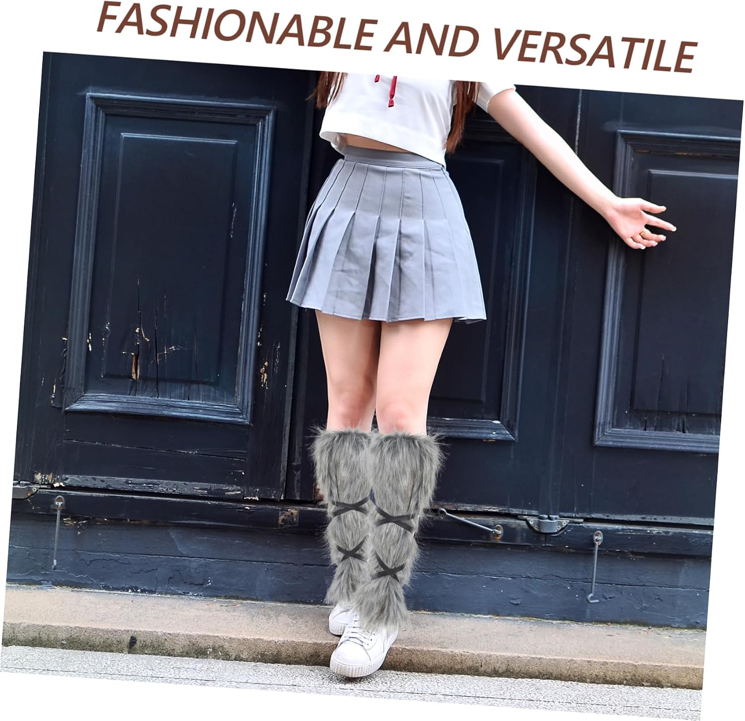 KOMBIUDA 2pcs Faux Fur Furry Leg Warmers for Viking Costumes Soft and Warm Boot Covers for Men and Women for Themed Parties and Cosplay