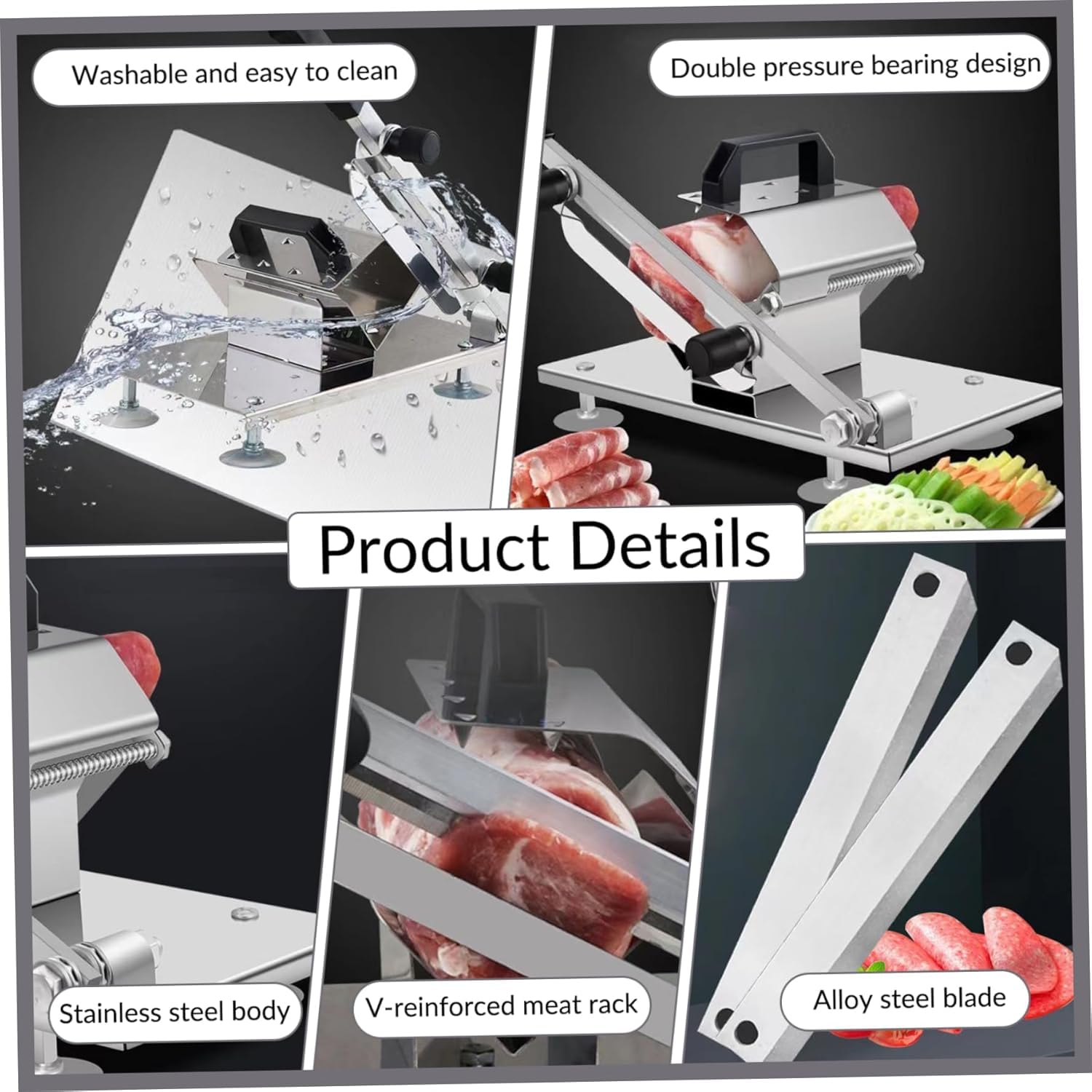 Verstellbarer Fleischschneider – Manueller Edelstahlschneider für das Kochen zu Hause, einfaches Schneiden von gefrorenem Rindfleisch, Hammelfleisch und mehr