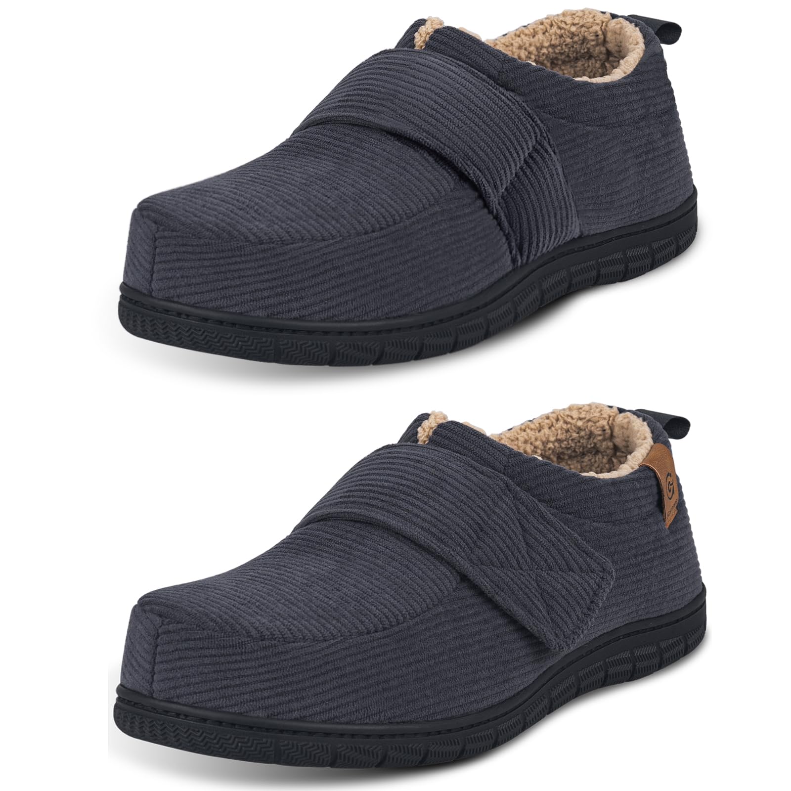 Garonne Men's Adjustable House Shoes Slippers Indoor Outdoor, with Memory Foam and Nonslip Rubber Sole
