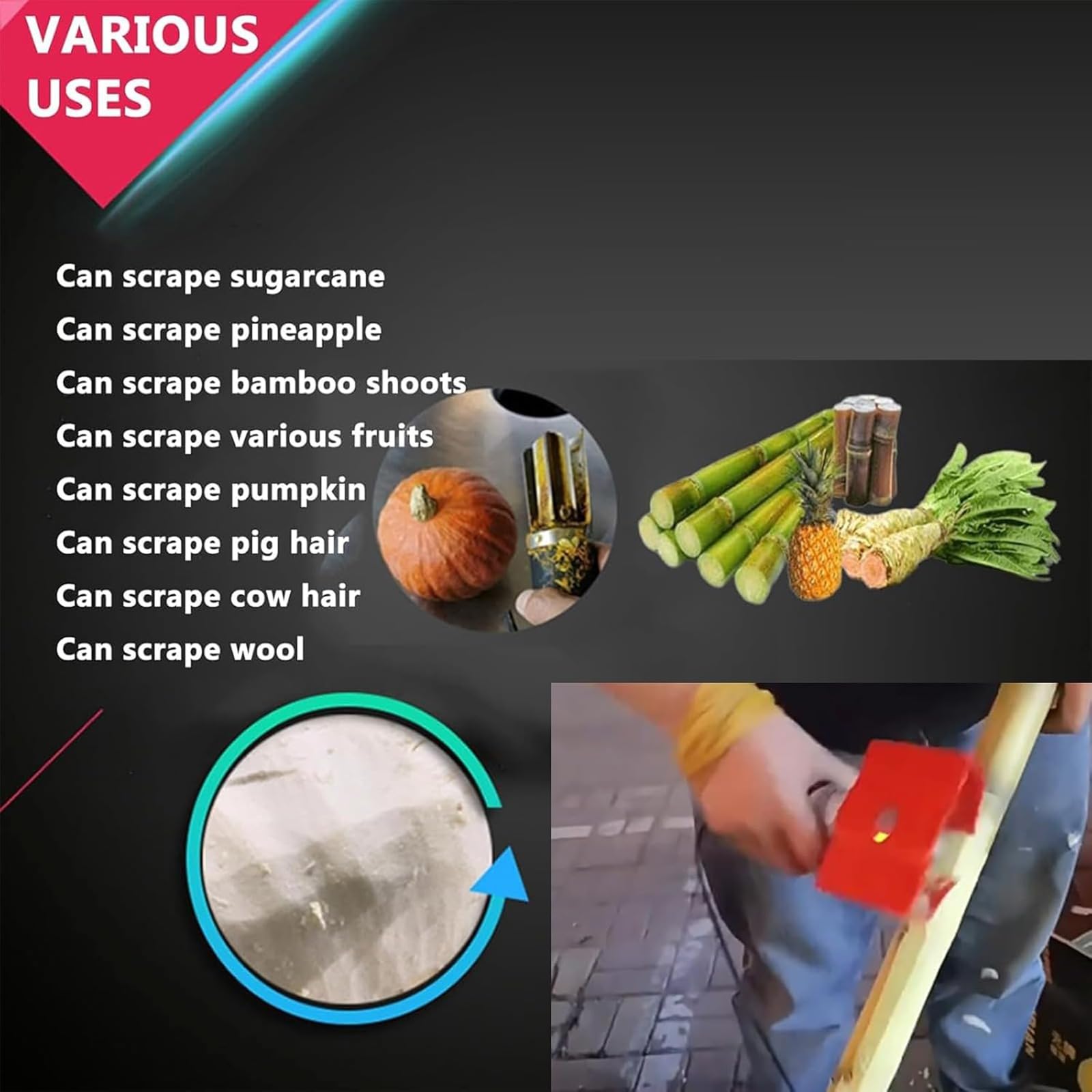 Peladora automática de caña de azúcar, peladora eléctrica con cubierta protectora y motor de alta eficiencia para pelar rápidamente verduras y frutas