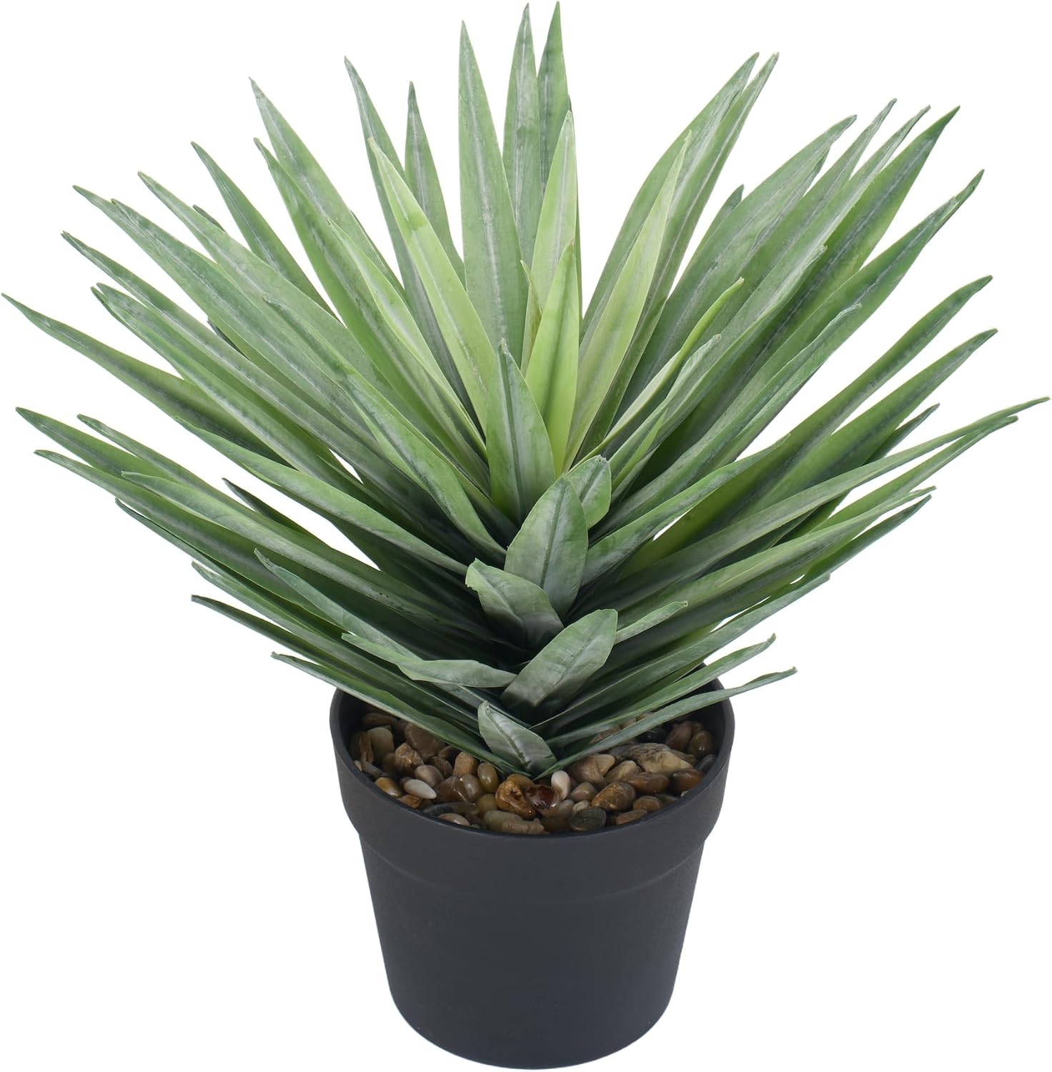 15 Inches Artificial Agave Plant for Indoor & Outdoor - Large Fake Agave Plant in Black Pot with Real Stone Pebbles, Modern Home Office Decor, 81 Leaves