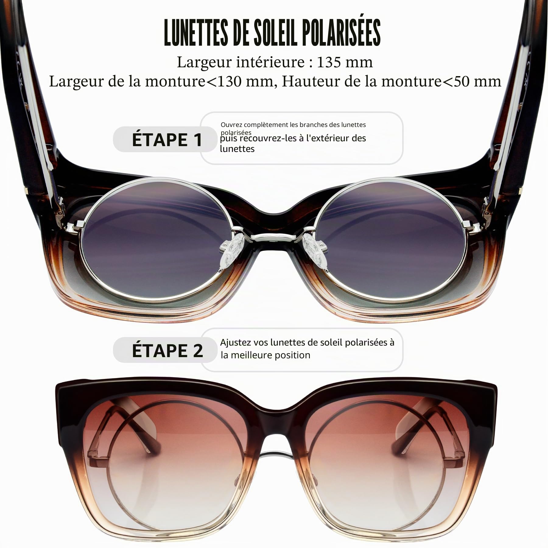 KANASTAL 2 Paires Surlunettes de Soleil Polarisées Femme Homme UV400 Sur Lunettes de Soleil Oversize Carrées Unisexe Tendance pour la Conduite Voyage