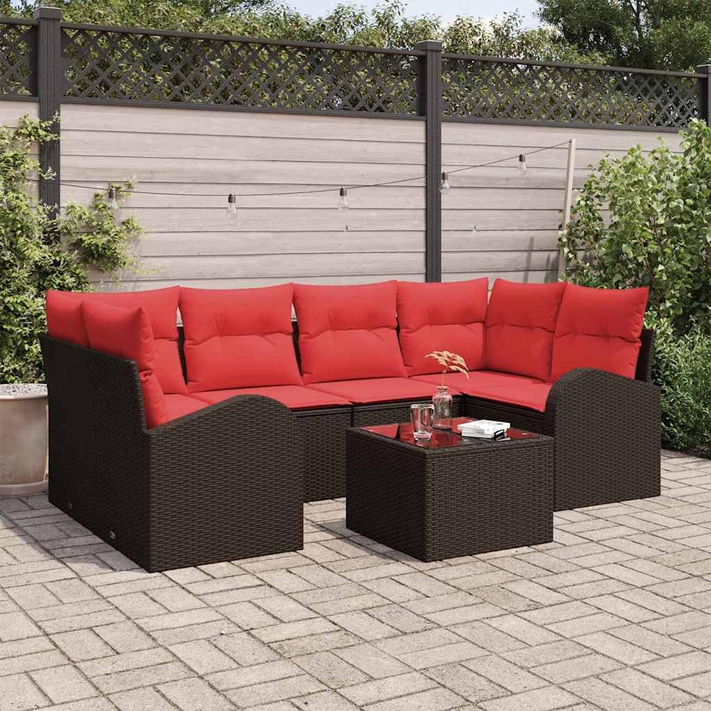 Zestaw sofy ogrodowej, polirattanowy, brązowy, odporny na warunki atmosferyczne, 234 x 124 x 85 cm, z poduszką, modułowy, na taras, balkon, do ogrodu, wypoczynku i relaksu na świeżym powietrzu