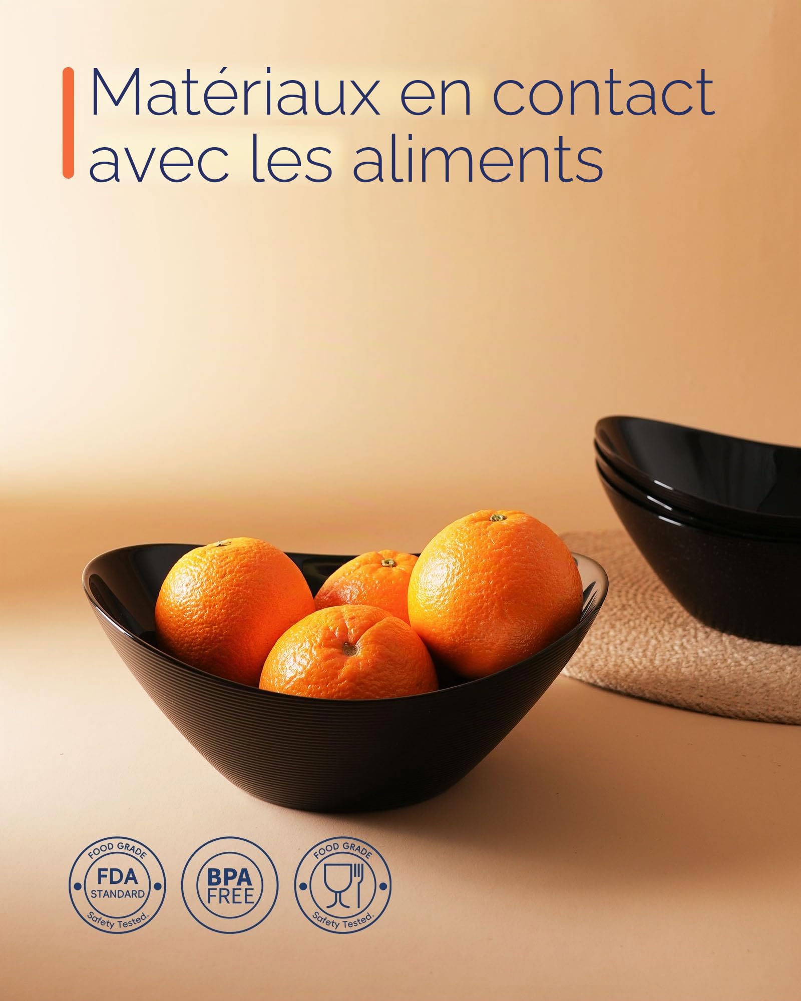 LaGlint Lot de 4 Bols à Service en Verre Opale de 1,29 L, 22,86 cm, Forme Ovale, Compatible Micro-ondes et Lave-vaisselle, pour Salade, Accompagnements et Fruits, Noir | Design fonctionnel pour salades et accompagnements. Idéal pour un usage quotidien