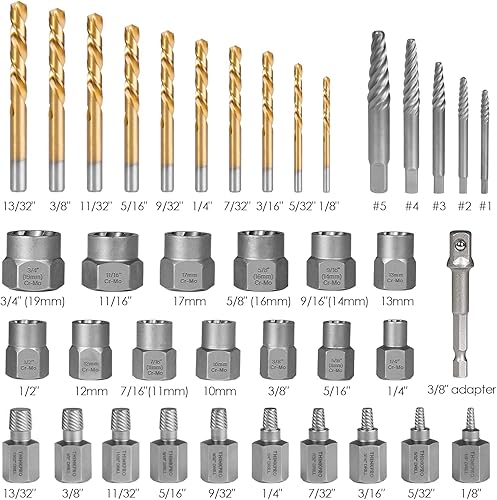 Miniatura 2 de Juego de 39 extractores de pernos y kit de brocas, extractores de tornillos multilínea, juego de enchufes de extracción de tuercas rotas fáciles de