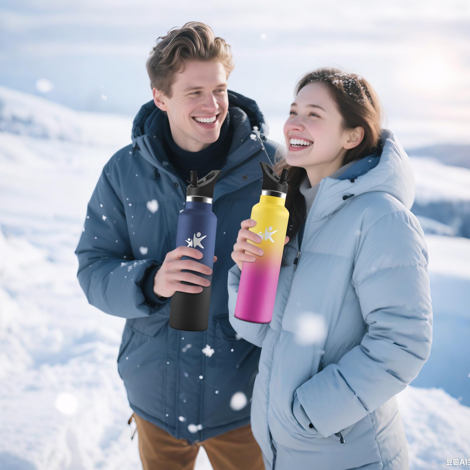 Motswedi Borraccia Termica 1 litro, Acciaio Inox Bottiglia Termica, Isolamento Sottovuoto a Doppia Parete, per Acqua Fredda e Calda, Borraccia 1 litro, per Sport, Yoga, Palestra, Giallo &Rosso rosato