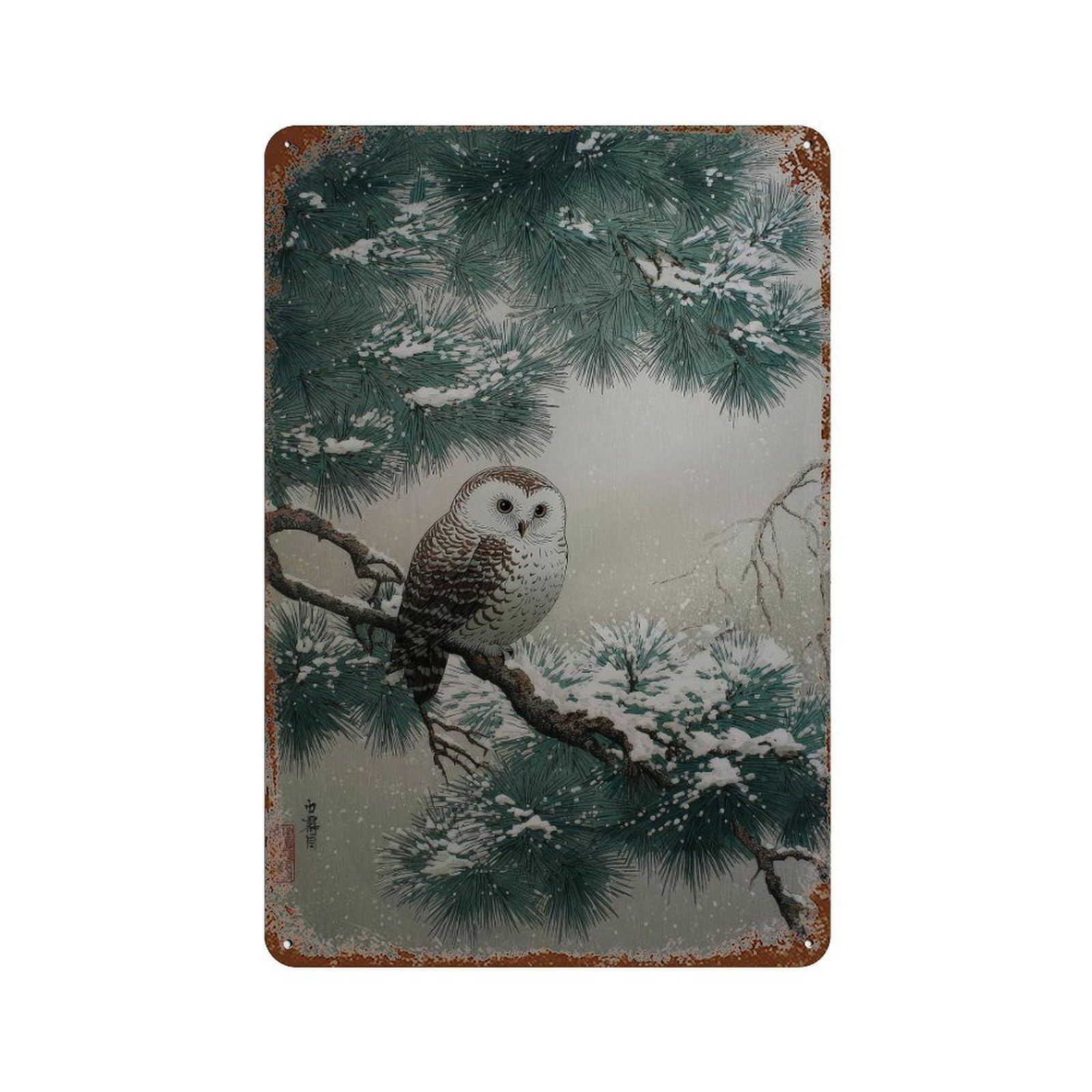 xiaoxiaoshen Snowy Owl. Japanese Woodblock Traditional Ukiyo Wall Decor Art Metal Tin Poster Modern Home Decor Art Home Bar Shop Decorations Vintage Sign 30x20cm