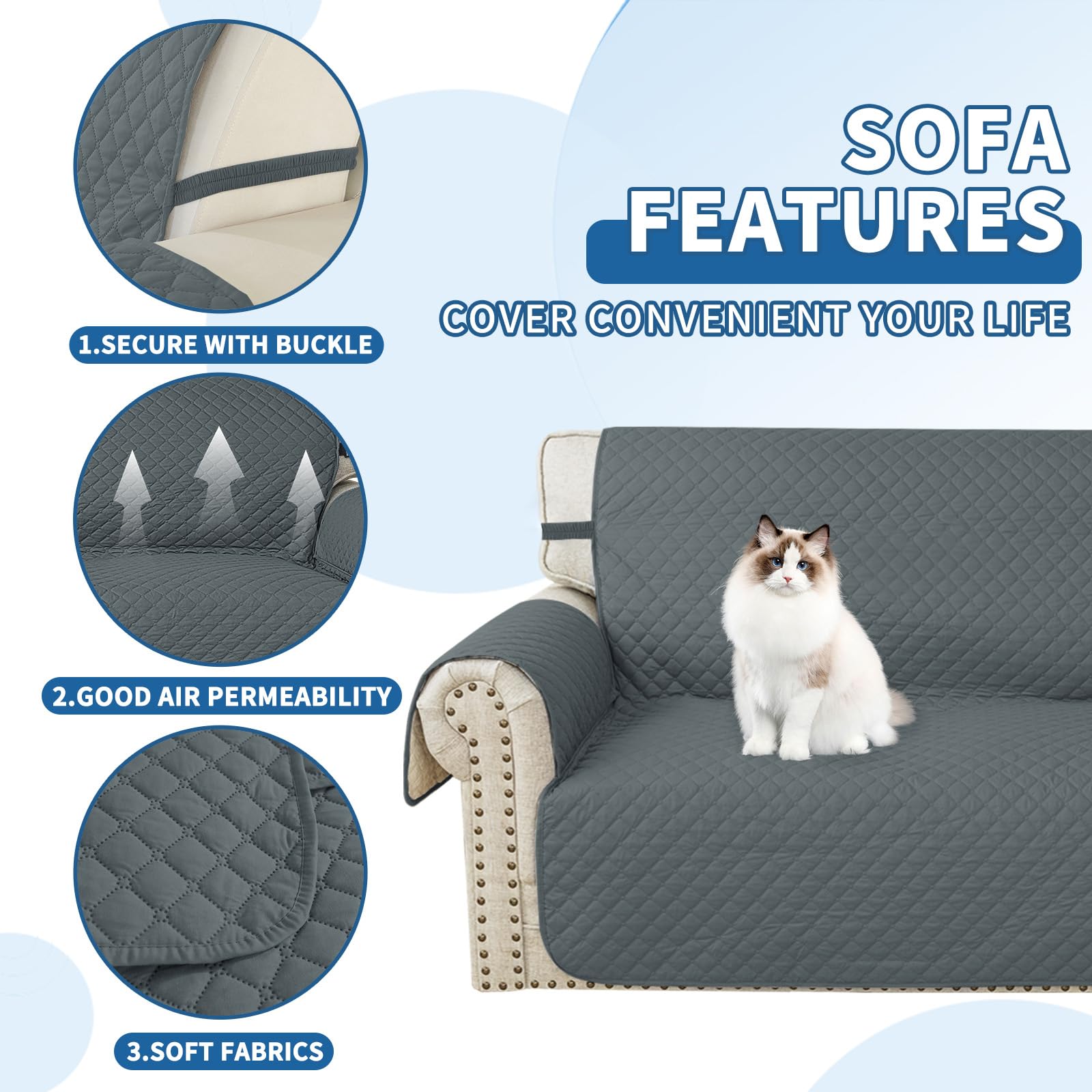 YSTELLAA Couchbezug L Form 3 Sitzer 100% Wasserdicht, Sofa Überzug Ecksofa rutschfest, Couch Bezug L-Form Universal, Reversibel Couch Überzug Ecksofa Waschbar, Dunkelgrau
