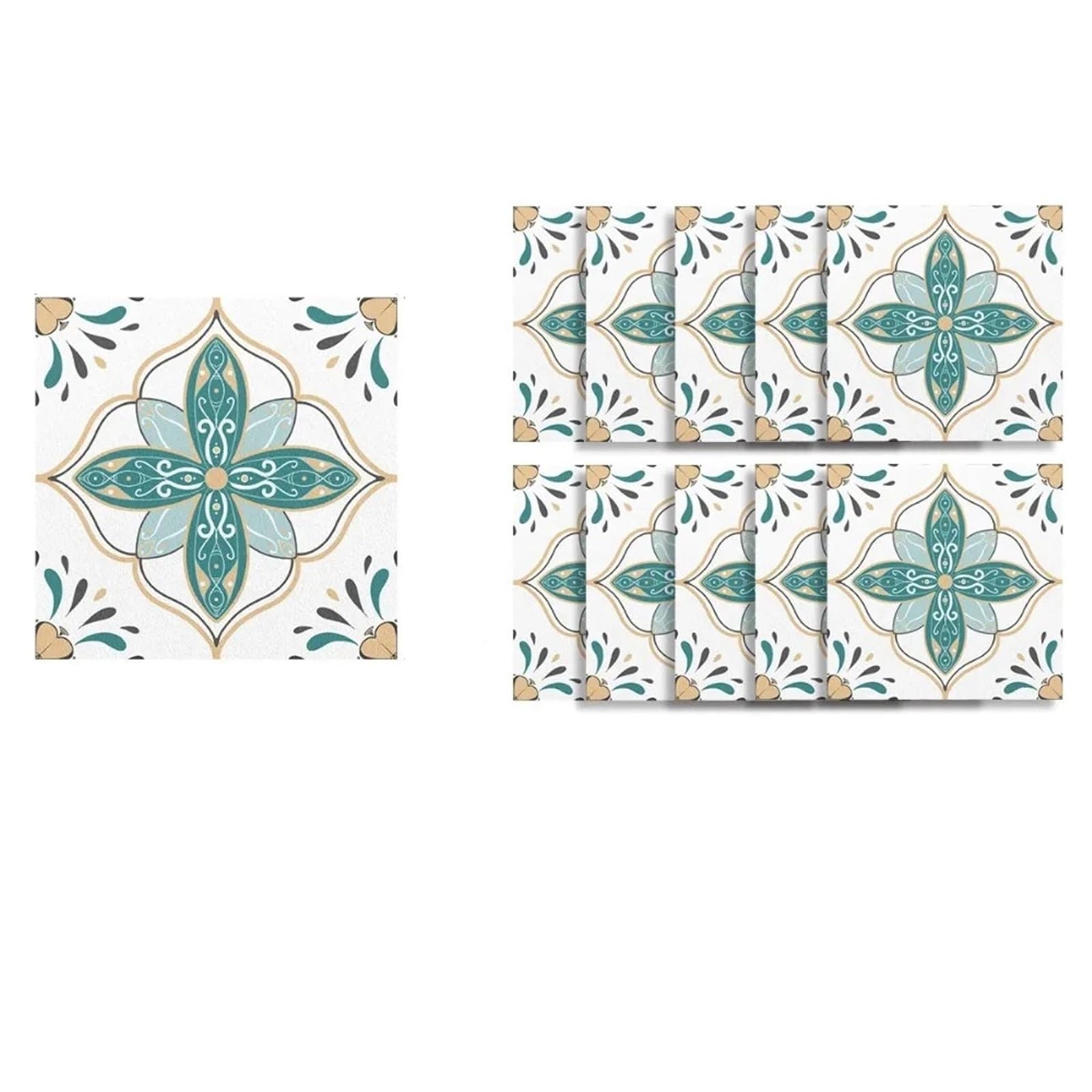 Wall Tile Sticker Tile Stickers 10Pcs Vintage Style for Balcony Terrace Kitchen Background Decorative Wall Stickers(Color 1)