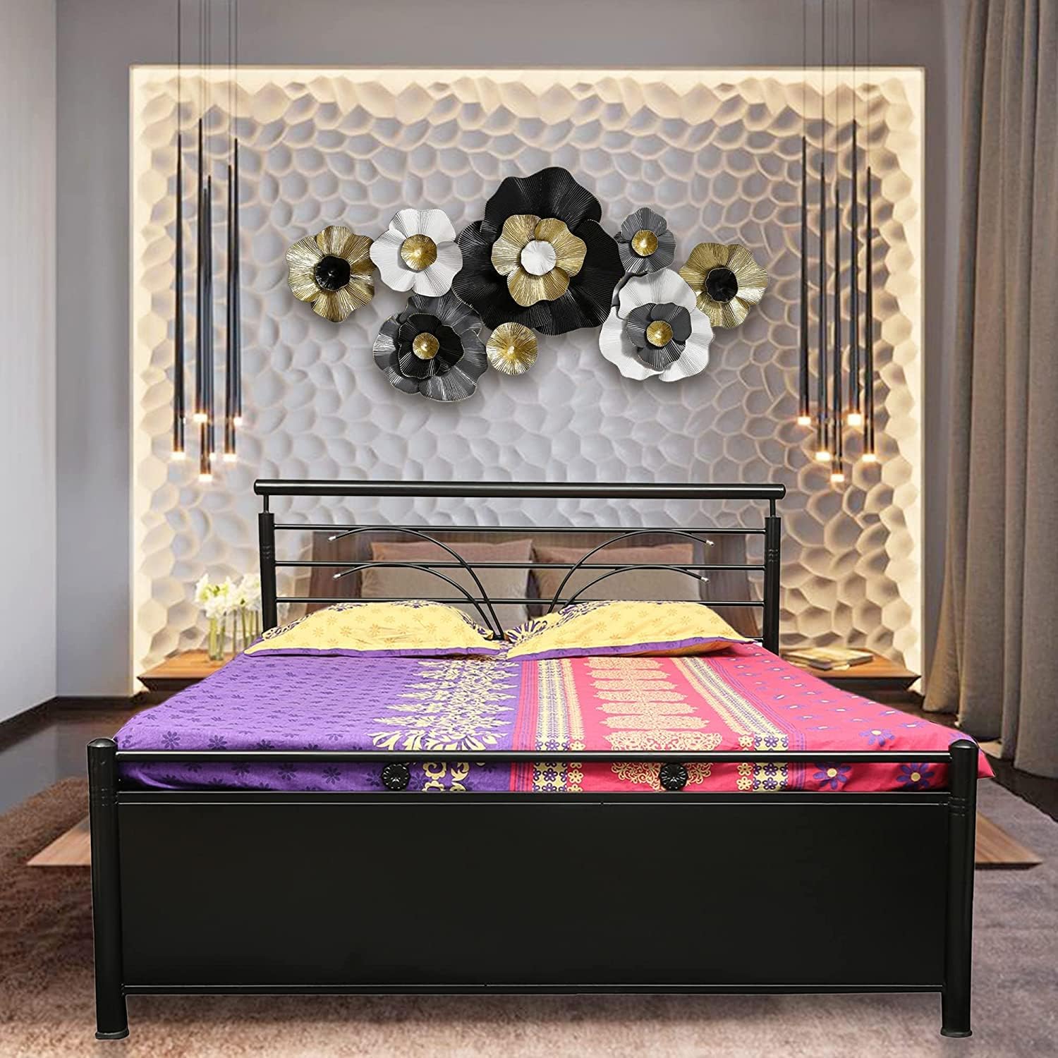 Royal Interiors Leaflet Metal Queen Size Bed with Storage | Wrought Iron Queen Size Cot with Hydraulic Storage |Double Bed for Bedroom with Headboard & Footboard Without Foam Mattress (75x60)-image-4