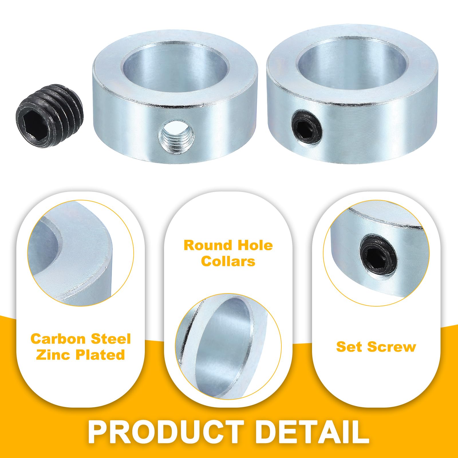 PATIKIL Bague de Réglage Alésage 25 mm Collier d'Arbre 40 mm OD 16 mm Épaisseur, 8 Pcs Acier au Carbone Zingué pour Roue de Butée de Train d'Atterrissage avec M8 Vis de Réglage, Argent