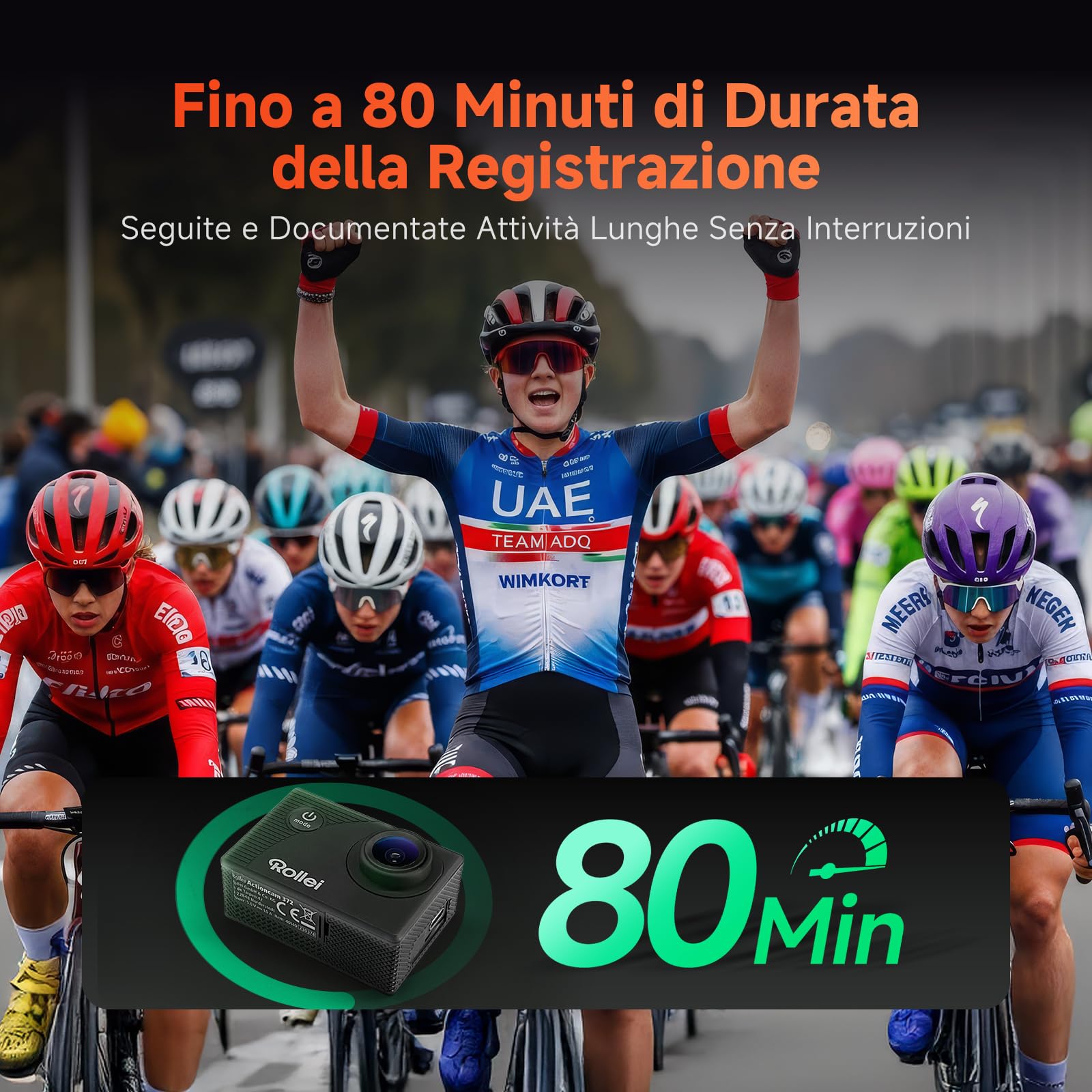 Rollei Actioncam 372 - Action-Camcorder con risoluzione video Full HD da 1080p/30 fps, Obiettivo grandangolare, impermeabile fino a 30 m, incl. custodia subacquea - Nero
