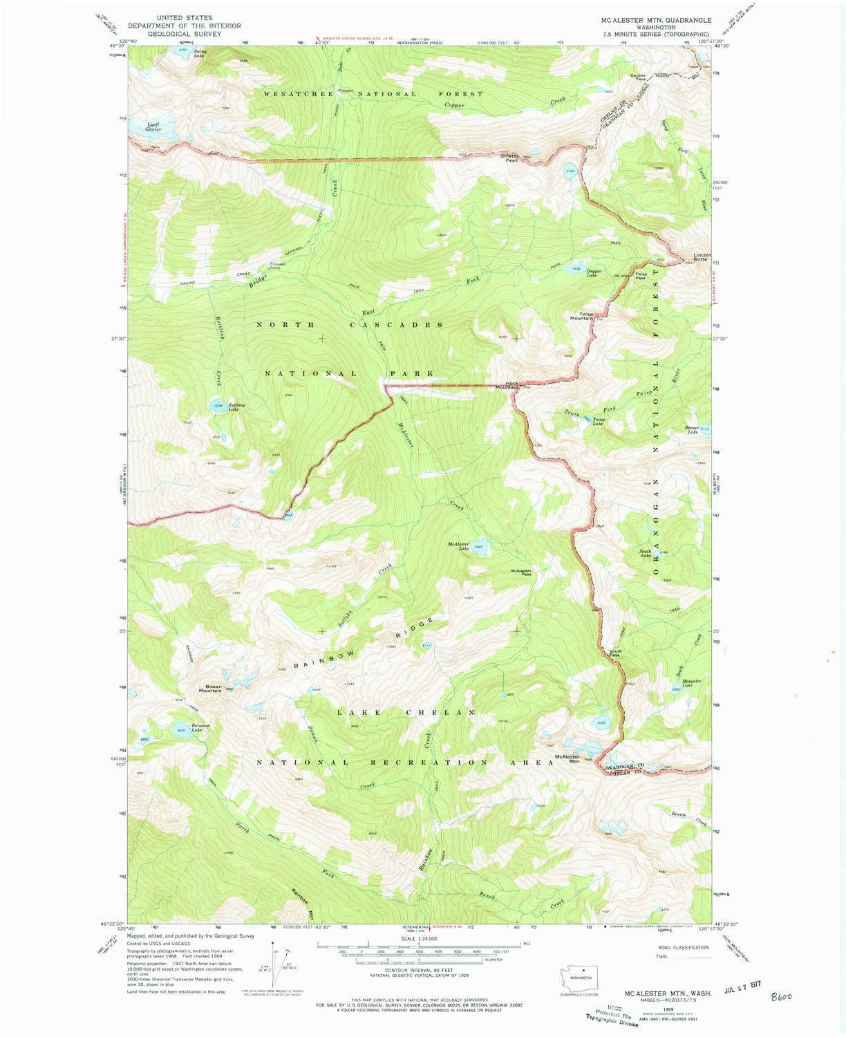 YellowMaps Mc Alester MTN WA topo map, 1:24000 Scale, 7.5 X 7.5 Minute, Historical, 1969, Updated 1977, 26.9 x 22 in
