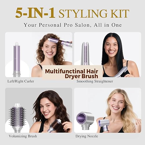 Miniatura 3 de Moldeador de aire caliente 5 en 1 alisador iónico de 110,000 RPM, secador de pelo de alta velocidad, voluminizador y rizadores de envoltura