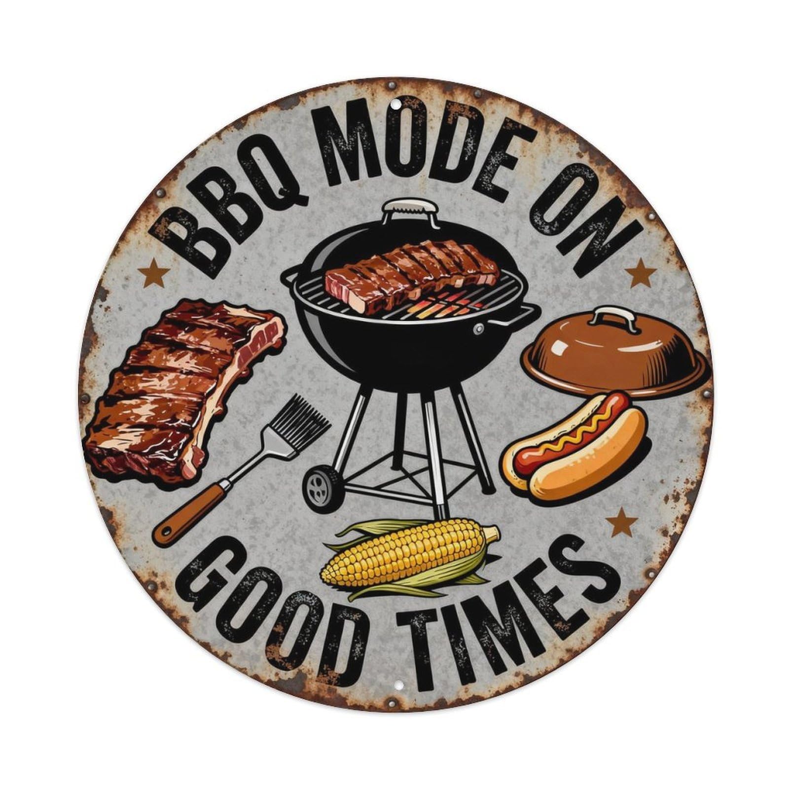 BBQ MODE ON GOOD TIMES Metal Tin Sign Plaque