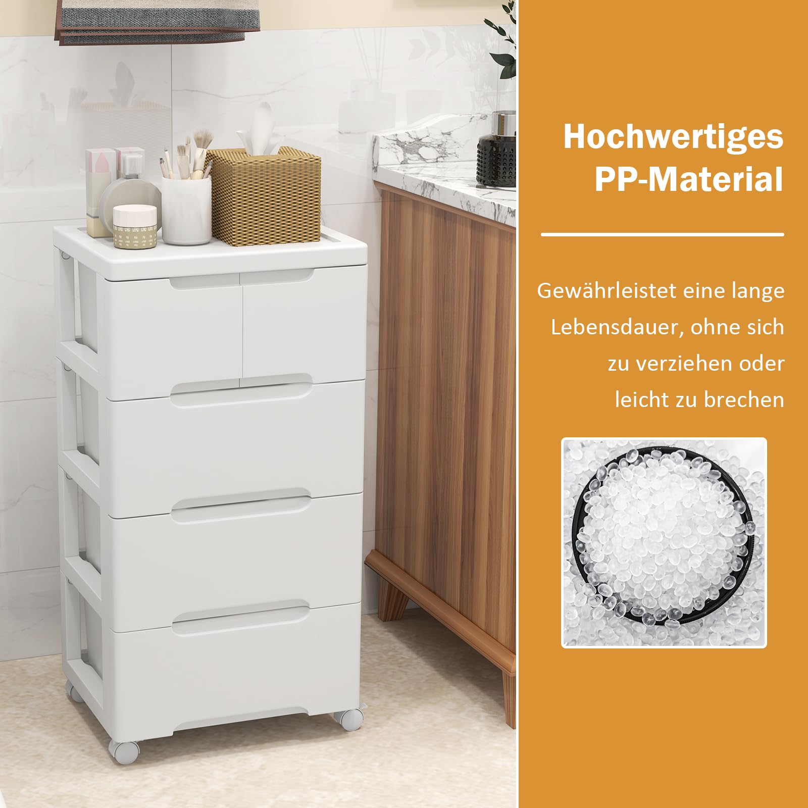 GOPLUS Wózek do przechowywania szuflad, szafka wnękowa z 4 kółkami, pionowy wózek łazienkowy z 5/6/7 szufladami, szafka z szufladami, wózek na kółkach do salonu, sypialni i biura domowego (5 szuflad)