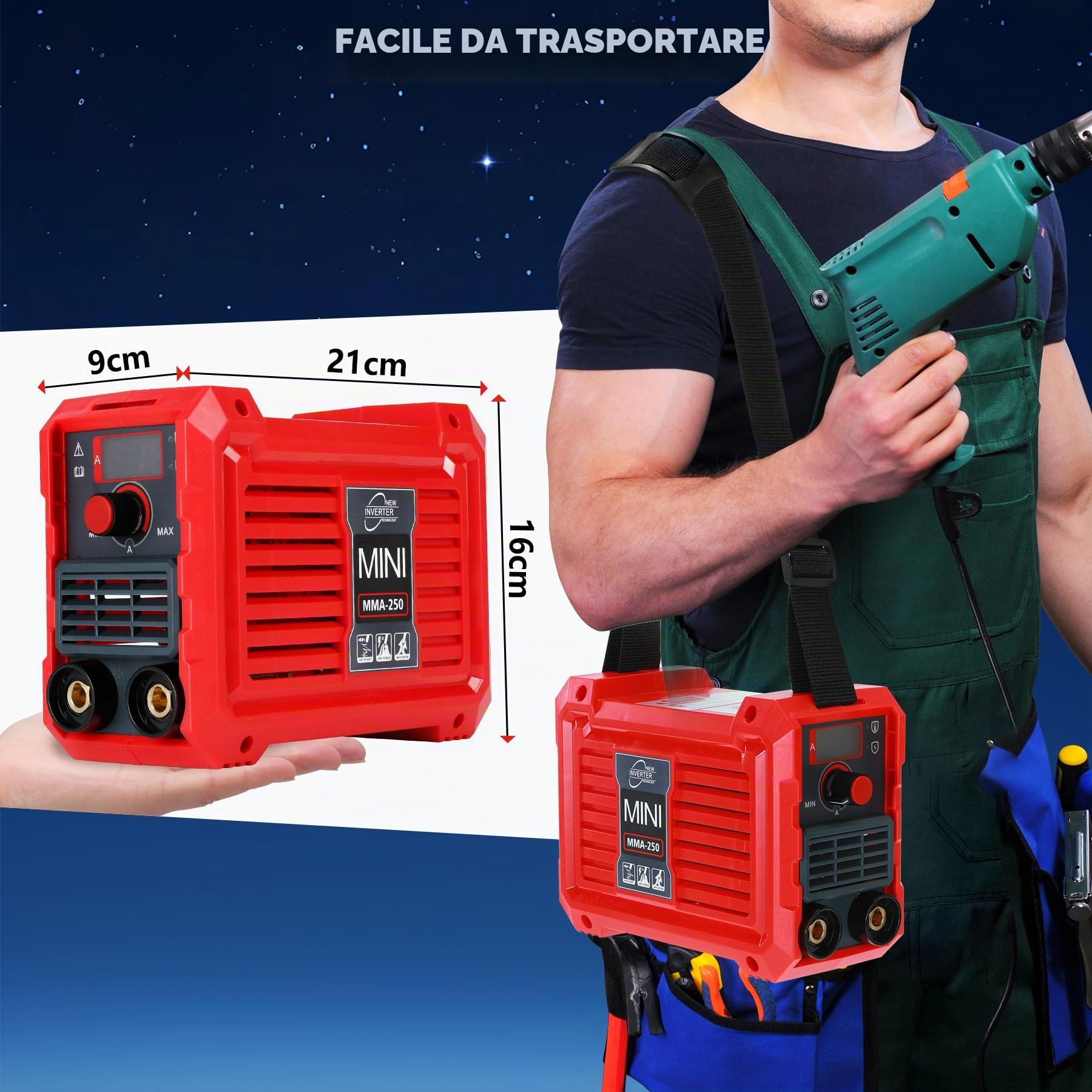 MMA Saldatrice, Saldatrice Elettrodo, ARC Saldatrice Inverter, Saldatrice a Filo, Saldatrice a Filo Continuo, Saldatrice Tig, Display Digitale, Compatto e Leggero, 210x105x165mm